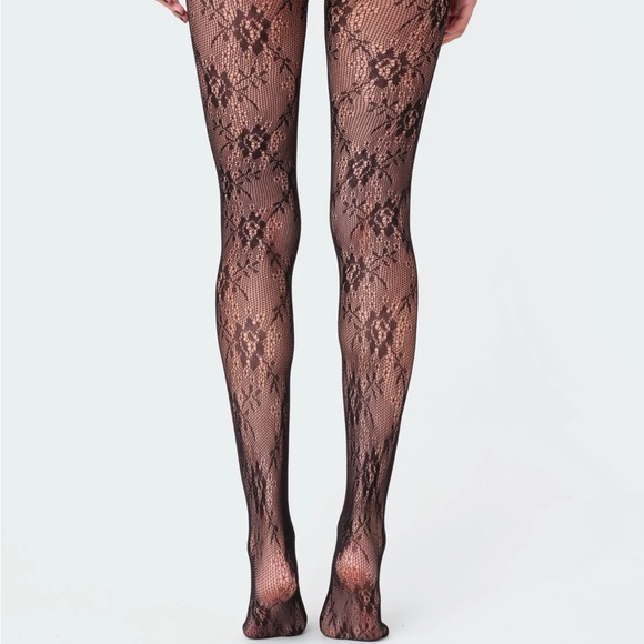 Edikted Black Floral Lace Tights - Picture 3 of 5